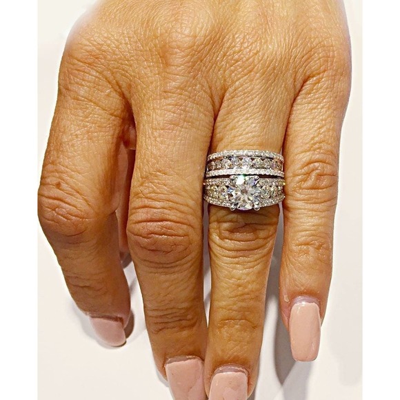 Sz9 Diamond Wedding Ring Set / Engagement STERLING SILVER #16 size 6,7,8,9,10 - Picture 7 of 8